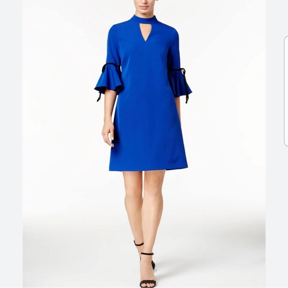 NWT, Julia Jordan Womens Cobalt Blue Short Bell-Sleeve Choker Sheath Dress